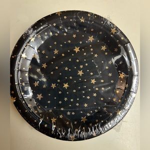 Black with Gold Star Dessert Plates (pack of 12)